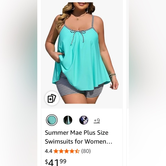 Elegant Aqua extra supportive Tankini 
4 XL Striped Bottoms Bikini - Picture 1 of 5